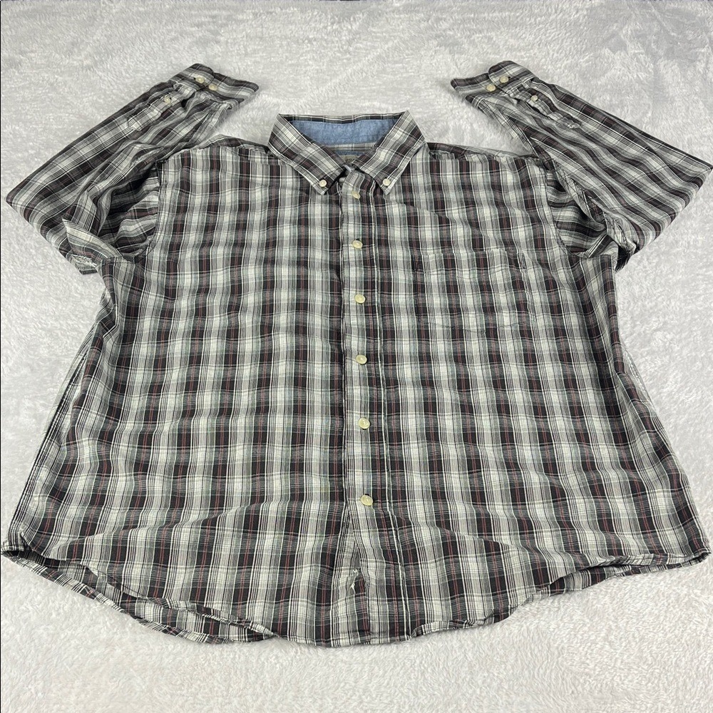 Haggar Button Down Shirt‎ Mens Large Black Plaid Stretch Long Sleeve